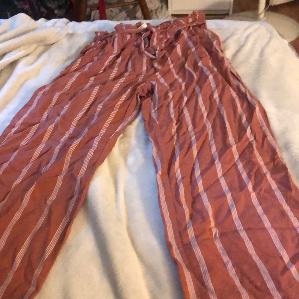 brown and white summer pants